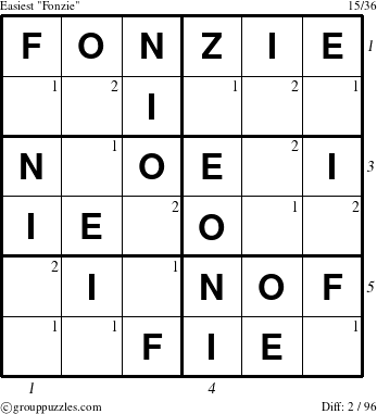 The grouppuzzles.com Easiest Fonzie puzzle for , suitable for printing, with all 2 steps marked