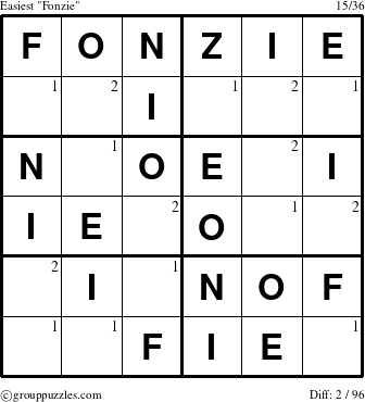 The grouppuzzles.com Easiest Fonzie puzzle for  with the first 2 steps marked