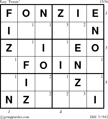 The grouppuzzles.com Easy Fonzie puzzle for  with all 3 steps marked
