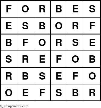 The grouppuzzles.com Answer grid for the Forbes puzzle for 