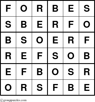 The grouppuzzles.com Answer grid for the Forbes puzzle for 