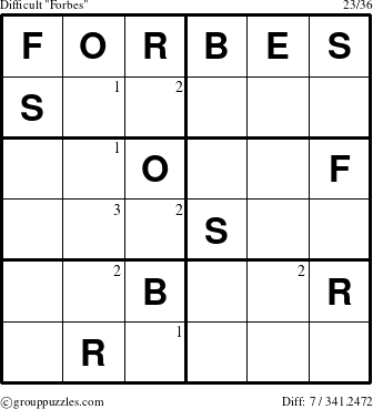 The grouppuzzles.com Difficult Forbes puzzle for  with the first 3 steps marked