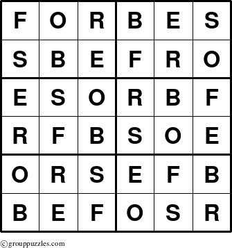 The grouppuzzles.com Answer grid for the Forbes puzzle for 