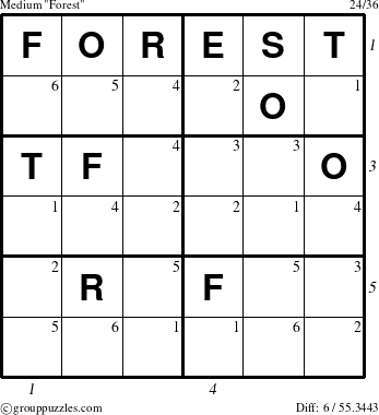 The grouppuzzles.com Medium Forest puzzle for  with all 6 steps marked