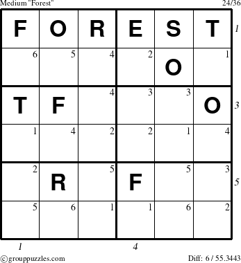 The grouppuzzles.com Medium Forest puzzle for , suitable for printing, with all 6 steps marked