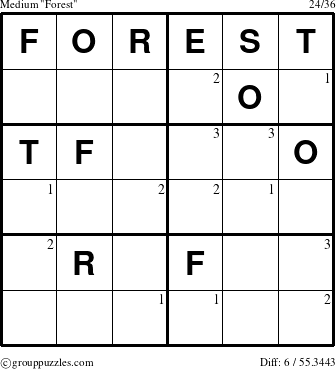 The grouppuzzles.com Medium Forest puzzle for  with the first 3 steps marked