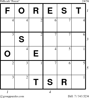 The grouppuzzles.com Difficult Forest puzzle for , suitable for printing, with all 7 steps marked