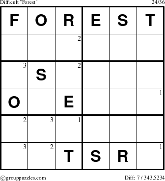 The grouppuzzles.com Difficult Forest puzzle for  with the first 3 steps marked