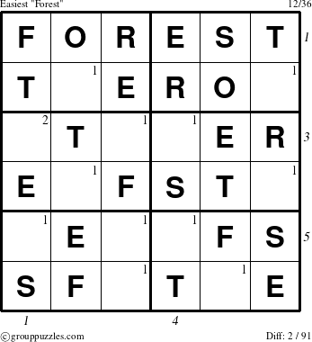 The grouppuzzles.com Easiest Forest puzzle for , suitable for printing, with all 2 steps marked