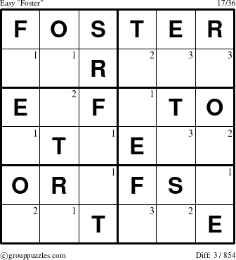 The grouppuzzles.com Easy Foster puzzle for  with the first 3 steps marked