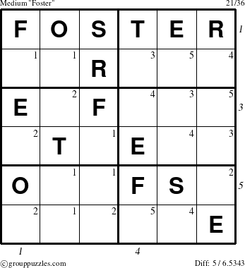 The grouppuzzles.com Medium Foster puzzle for , suitable for printing, with all 5 steps marked