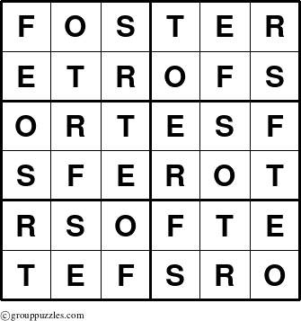 The grouppuzzles.com Answer grid for the Foster puzzle for 