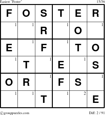 The grouppuzzles.com Easiest Foster puzzle for  with the first 2 steps marked