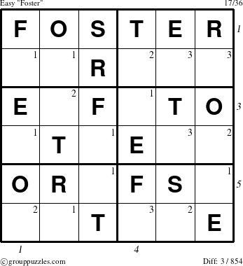 The grouppuzzles.com Easy Foster puzzle for  with all 3 steps marked