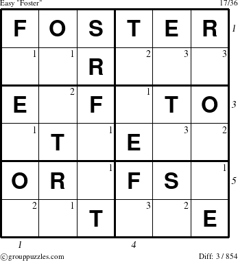 The grouppuzzles.com Easy Foster puzzle for , suitable for printing, with all 3 steps marked