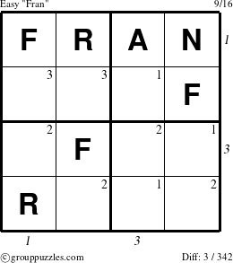The grouppuzzles.com Easy Fran puzzle for  with all 3 steps marked