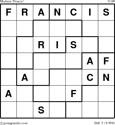 The grouppuzzles.com Medium Francis puzzle for 