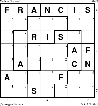 The grouppuzzles.com Medium Francis puzzle for  with all 5 steps marked