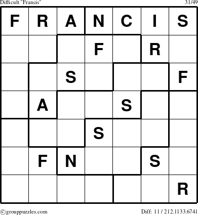 The grouppuzzles.com Difficult Francis puzzle for 