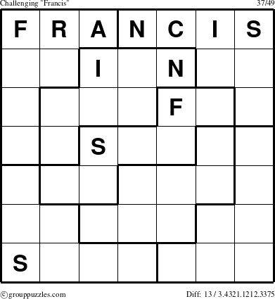 The grouppuzzles.com Challenging Francis puzzle for 
