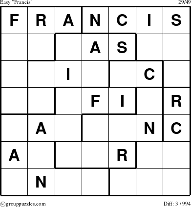 The grouppuzzles.com Easy Francis puzzle for 