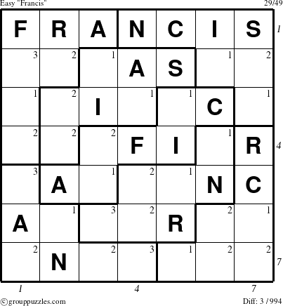 The grouppuzzles.com Easy Francis puzzle for  with all 3 steps marked