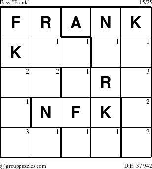 The grouppuzzles.com Easy Frank puzzle for  with the first 3 steps marked