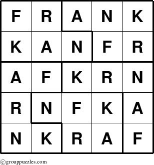 The grouppuzzles.com Answer grid for the Frank puzzle for 
