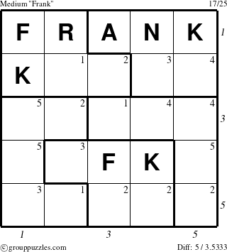 The grouppuzzles.com Medium Frank puzzle for  with all 5 steps marked
