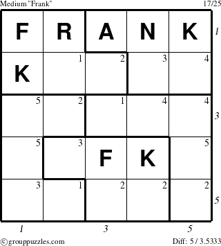 The grouppuzzles.com Medium Frank puzzle for , suitable for printing, with all 5 steps marked