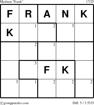 The grouppuzzles.com Medium Frank puzzle for  with the first 3 steps marked