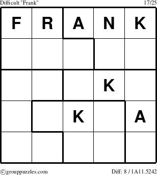 The grouppuzzles.com Difficult Frank puzzle for 