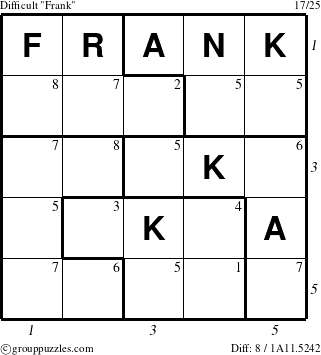 The grouppuzzles.com Difficult Frank puzzle for , suitable for printing, with all 8 steps marked