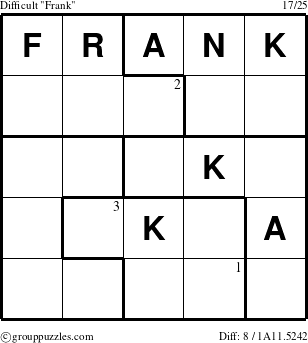 The grouppuzzles.com Difficult Frank puzzle for  with the first 3 steps marked