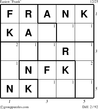 The grouppuzzles.com Easiest Frank puzzle for  with all 2 steps marked