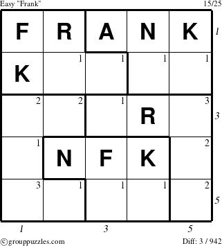 The grouppuzzles.com Easy Frank puzzle for , suitable for printing, with all 3 steps marked