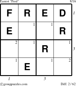 The grouppuzzles.com Easiest Fred puzzle for  with all 2 steps marked