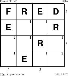 The grouppuzzles.com Easiest Fred puzzle for , suitable for printing, with all 2 steps marked