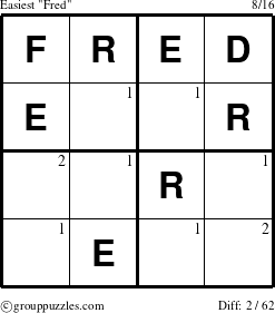 The grouppuzzles.com Easiest Fred puzzle for  with the first 2 steps marked