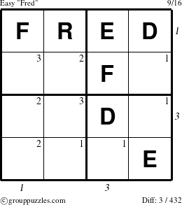 The grouppuzzles.com Easy Fred puzzle for  with all 3 steps marked