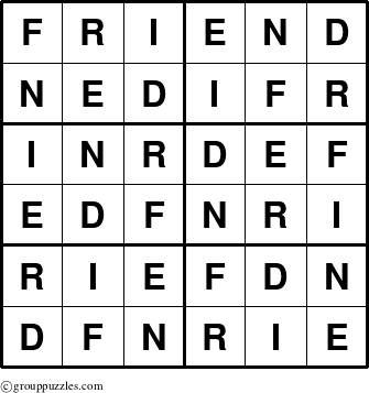 The grouppuzzles.com Answer grid for the Friend puzzle for 