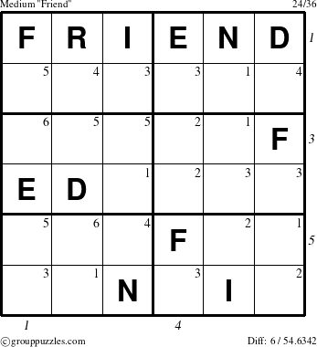 The grouppuzzles.com Medium Friend puzzle for , suitable for printing, with all 6 steps marked