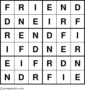 The grouppuzzles.com Answer grid for the Friend puzzle for 