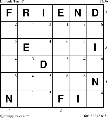 The grouppuzzles.com Difficult Friend puzzle for  with all 7 steps marked