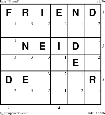 The grouppuzzles.com Easy Friend puzzle for  with all 3 steps marked