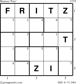 The grouppuzzles.com Medium Fritz puzzle for , suitable for printing, with all 6 steps marked