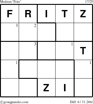 The grouppuzzles.com Medium Fritz puzzle for  with the first 3 steps marked