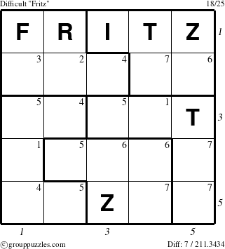 The grouppuzzles.com Difficult Fritz puzzle for , suitable for printing, with all 7 steps marked