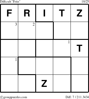 The grouppuzzles.com Difficult Fritz puzzle for  with the first 3 steps marked