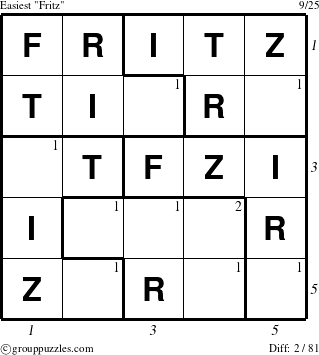 The grouppuzzles.com Easiest Fritz puzzle for  with all 2 steps marked